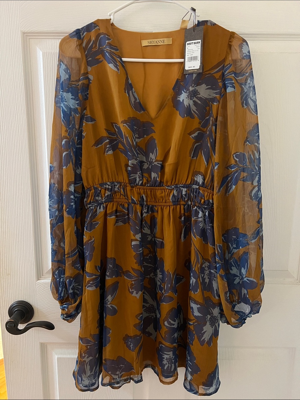 Shyanne Mustard Floral V-Neck Long Sleeve Dress